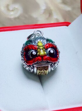 S925银醒狮财源滚滚吊坠可转动挂坠景泰蓝民族风配饰挂坠手链配件