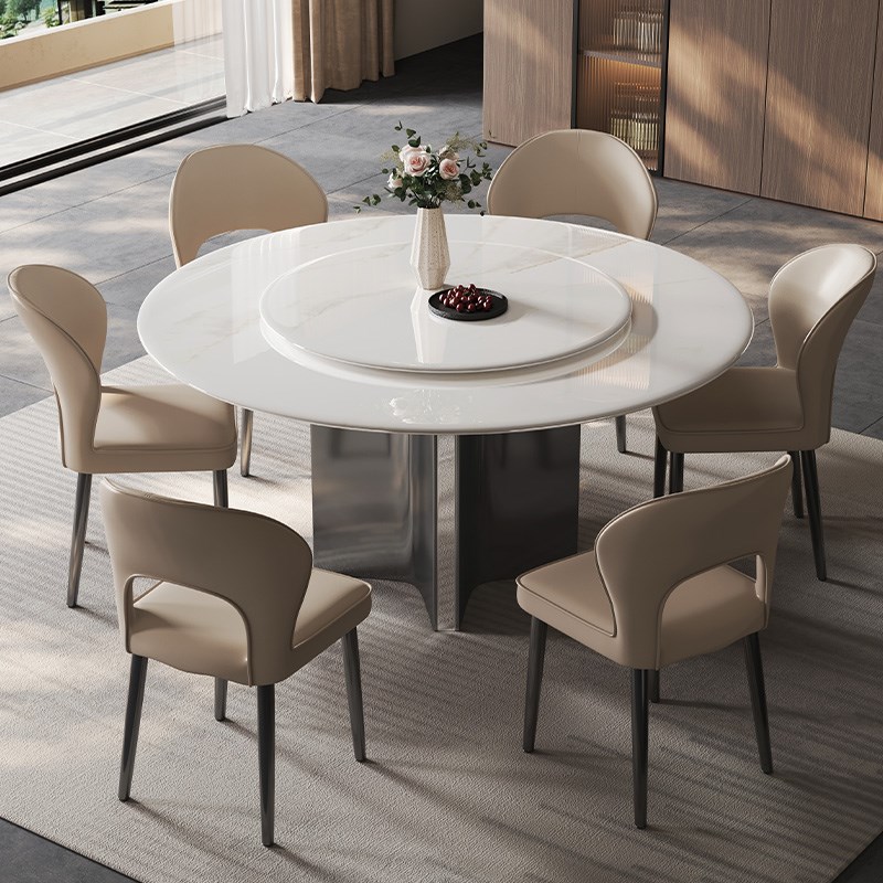 意式高端超晶石餐桌家用现代简约轻奢带转盘旋转餐U桌椅组合饭桌