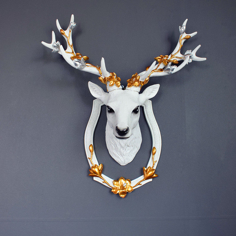 欧式招财鹿头装饰壁挂创意客厅店铺背景墙面挂件动物麋鹿墙饰立体