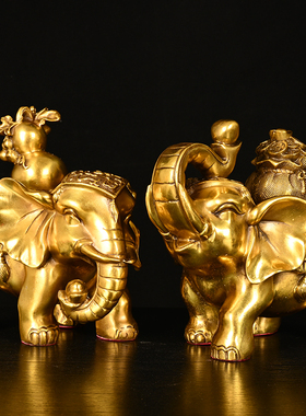 黄铜大象摆件一对吸水象铜象工艺品店铺客厅开业礼品