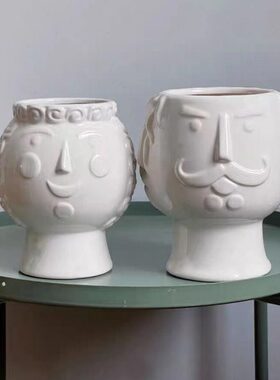 国王与皇后 陶瓷杯挂釉陶盆  无孔插花装饰陶瓷