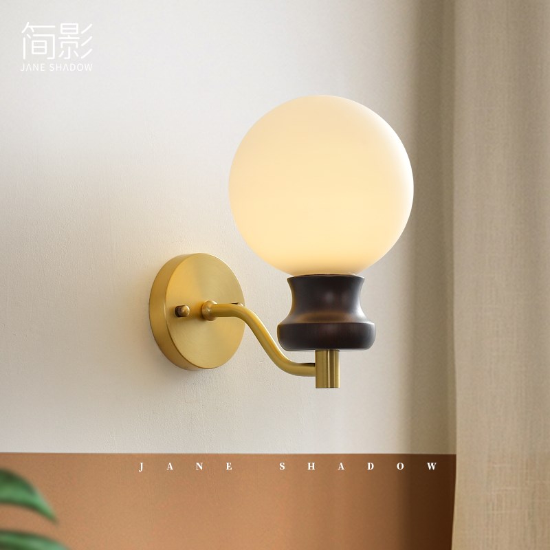 中古壁灯a客厅背景墙卧室床头灯全铜实木复古法式简约过道镜前灯
