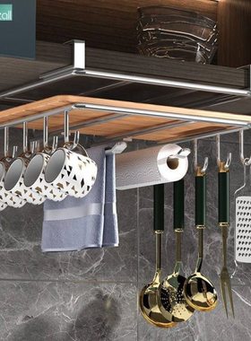 厨房吊柜下置物架悬挂式多功能厨房挂钩免打孔锅盖架橱柜下挂龙全