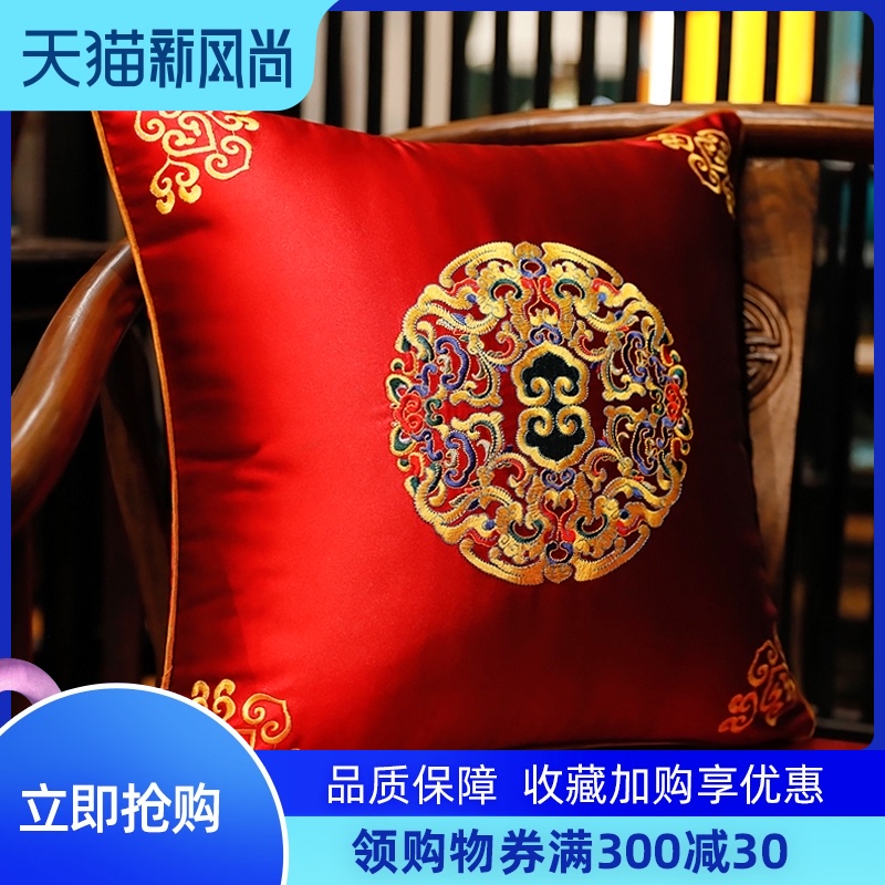 中式抱枕红木沙发靠垫腰枕中国风刺绣枕J套床头大靠背客厅靠枕结