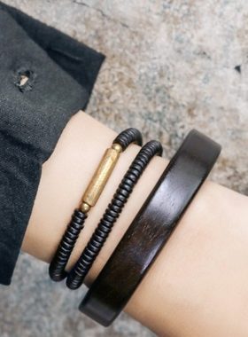 原创黑檀木珠子串珠手串女简约个性手镯情侣款手饰复古男士手链潮