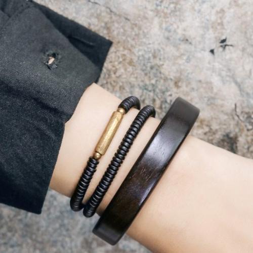 原创黑檀木珠子串珠手串女简约个性手镯情侣款手饰复古男士手链潮