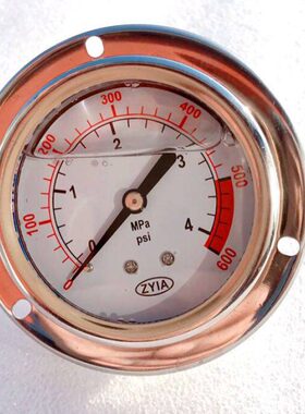 0-600psi 4mpa 轴向带固定圈耐震充油压力表 直径62mm 螺纹Z1/4
