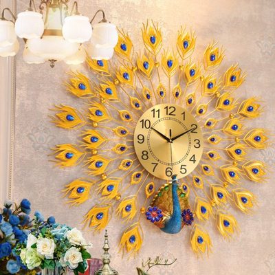 孔雀钟表挂钟客厅欧式创意家用静音个性装饰时尚时钟挂墙表石南舟