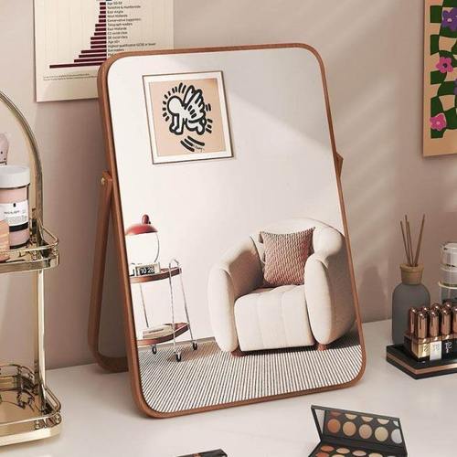 简约实木化妆镜家用桌面大号可折叠梳妆镜办公室小型便携台式镜子