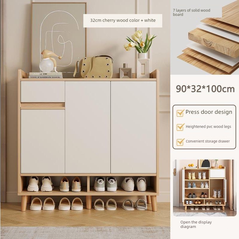 全实木鞋柜e门鞋柜家用集成壁挂式大容量简易鞋架入口木鞋柜