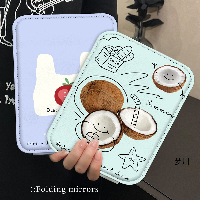 折叠化妆镜高清双面翻盖大小号台式可立外出N家用宿舍便携收纳镜