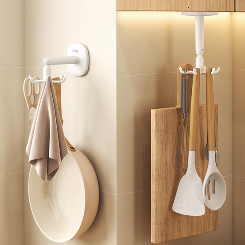 厨房可旋转挂钩壁挂式墙壁门后置物架G免打孔勺子收纳锅铲六爪挂