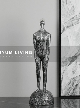 北欧轻奢黑色觉醒者全身人物雕塑现代客厅电O视玄关柜软装饰品摆