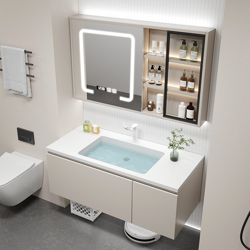 肤感奶咖岩板无缝拼接浴室柜组合卫生间洗脸洗手盆洗漱台智能镜柜,家装主材,浴室柜组合,淘宝优惠券,粉丝福利购,淘宝优惠卷