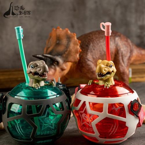 中华恐龙园 恐龙发光水杯儿童吸管杯卡通恐龙蛋水杯儿童礼物500ml