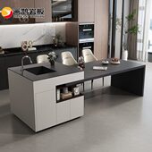 现简约岩板岛台餐桌一体轻奢客厅家用智能操作台吧台厨房收纳柜