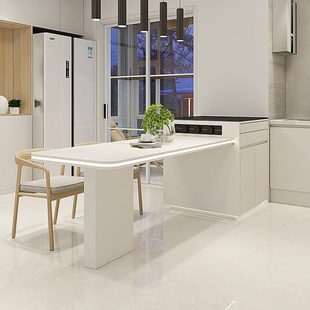 岩板岛台可伸缩家用倒台餐桌一体小户型开放式厨房导台柜吧台定制