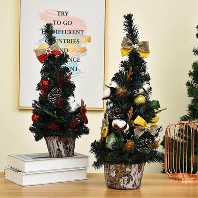 圣诞装饰桌面树摆件礼物节品迷你花环家用小型儿童ins小松果麻布