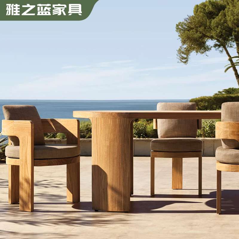 别墅庭院户外柚木餐桌椅酒店露天户外实木餐桌花园户外实木餐桌椅