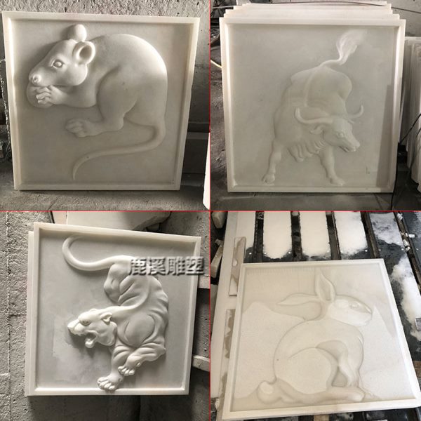 动物仿古玉地白石雕背景墙装饰壁画浮雕雕刻瑞兽十二生肖寺庙墓汉图片