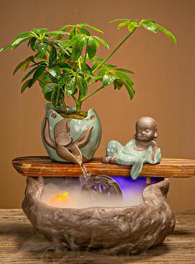 中式流水摆件招财水车家居办公室桌面小型鱼缸装饰开业乔迁礼物