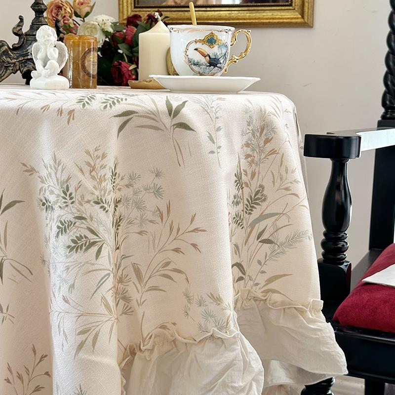 圆桌桌布法式复古中古风棉麻茶几布中式竹影台布餐桌布茶室布置