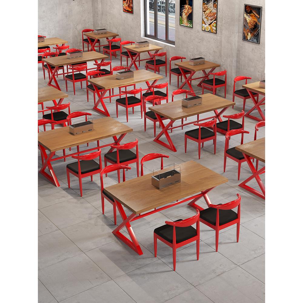 商用工业风餐饮烧烤店长桌椅休闲桌椅奶茶店铁艺酒吧实木桌椅组合