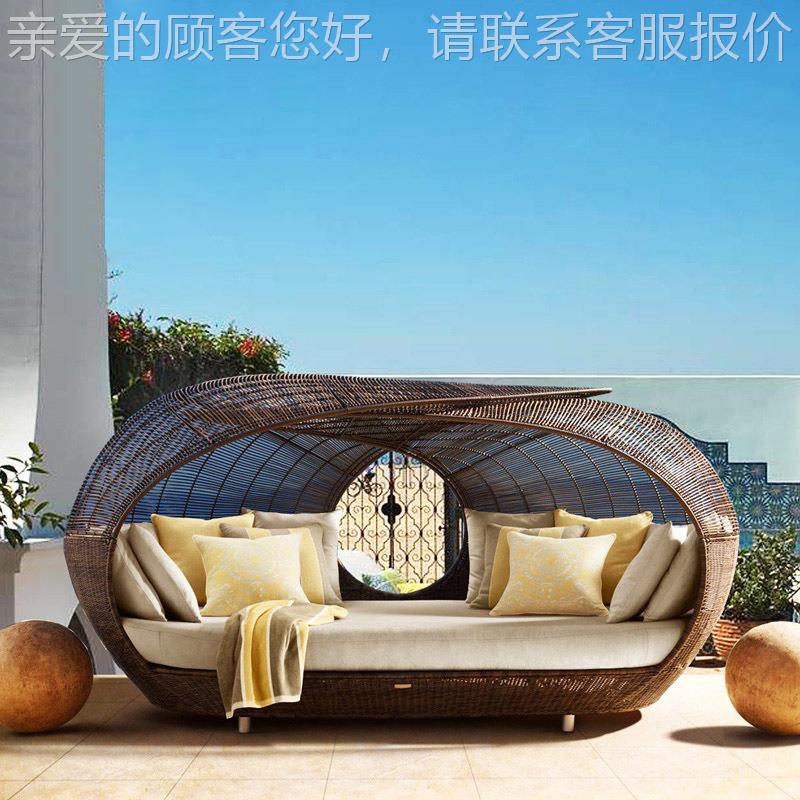 户外型编沙发休闲室鸟巢型欧式沙发露外台大躺藤床圆282床仿藤沙