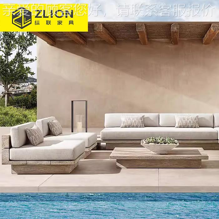 北欧户外套别墅柚木沙发庭院园沙发家组12合室花外具露台实木沙发