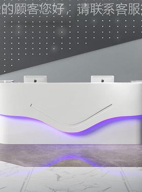 公司白色接待台烤PHX-QT19漆前台3.米办公桌6弧形吧台店收咨银柜