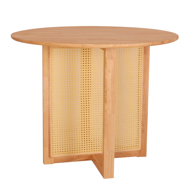 北欧实木b餐桌藤编桌椅组合现代简约餐桌家用小户型桌圆形餐厅桌