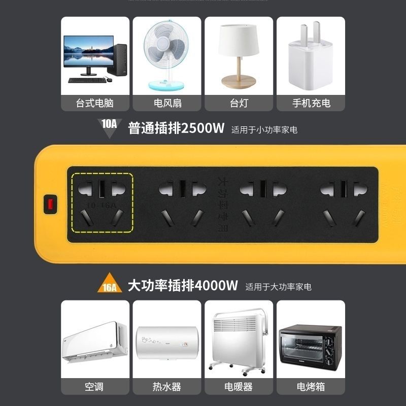 6000w大功率排插座o纯铜电源插板不带线10a16A空调排插接线板插座