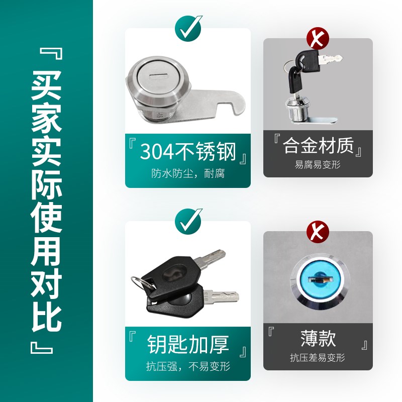 304不锈钢GS307铁皮柜文件柜抽屉配H电箱转舌锁MS103通开圆柱锁