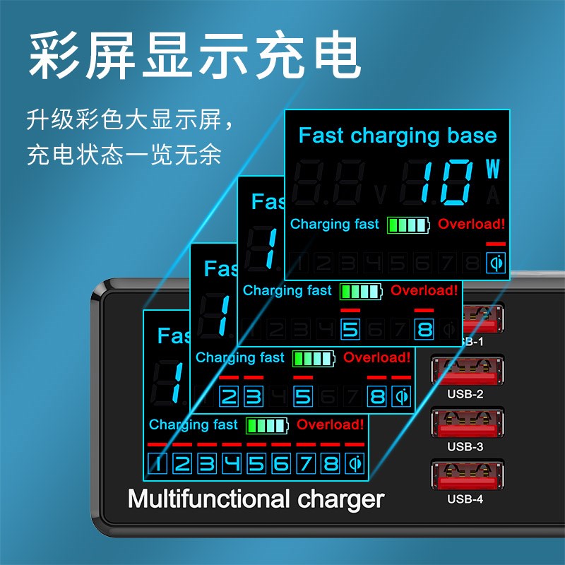 100W多口USB充电器无线充多孔A插头PD快充65W充电手机充电桩大功