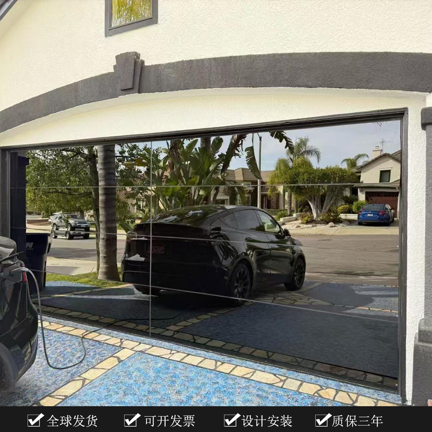 翻板车库门玻璃透视镜面自动门高档别墅车库智能提升门4S店防盗门