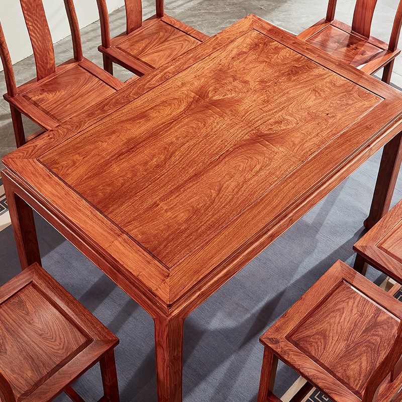 根硕红木餐桌椅组合长方形餐桌刺猬紫F檀新中式餐台花梨木餐厅家