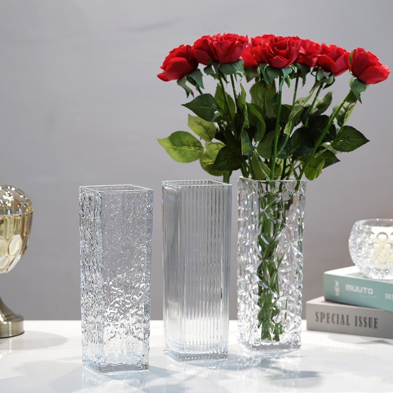 方形透明玻璃花i瓶高方缸时尚简约水养绿植鲜花玫瑰插花器桌面摆