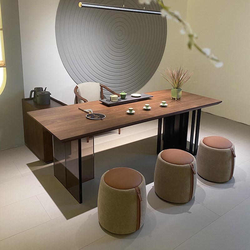 休闲实木新e中式黑胡桃白蜡木茶桌椅组合办公室酒店民宿别墅茶台