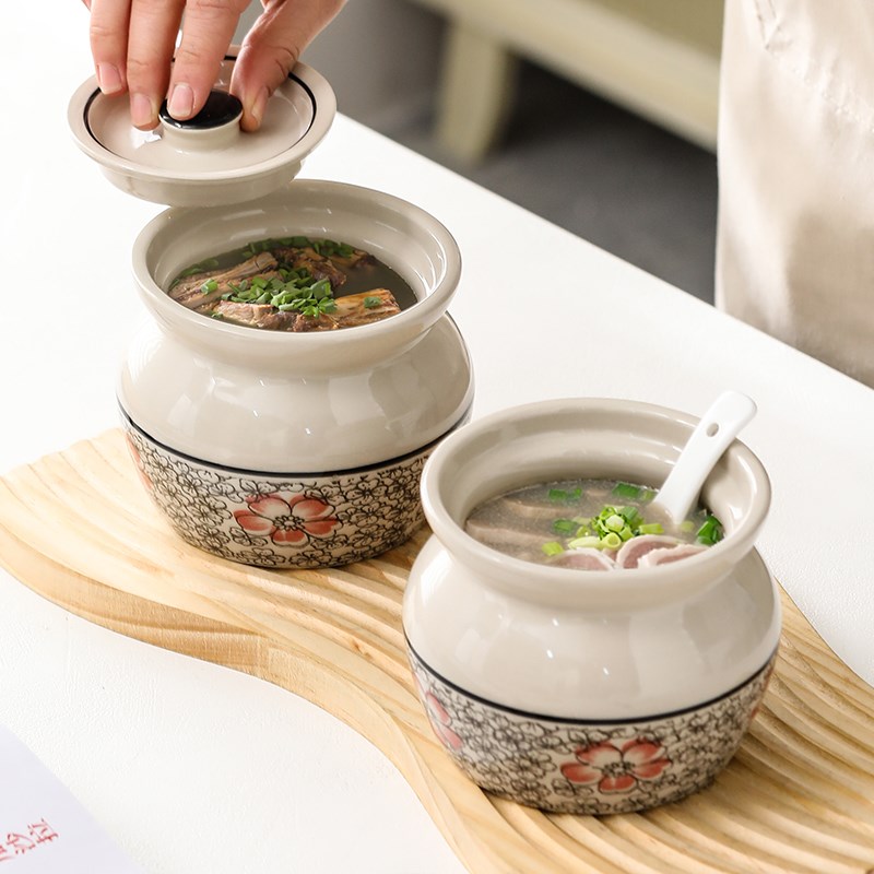 瓦罐炖盅隔水炖一人食蒸蛋炖罐带盖E汤罐中式沙县小吃陶瓷煨汤汤