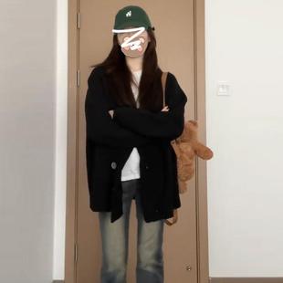 慵懒风级宽C33MF640松黑色织针开衫毛衣外套女秋2冬季205新款小个