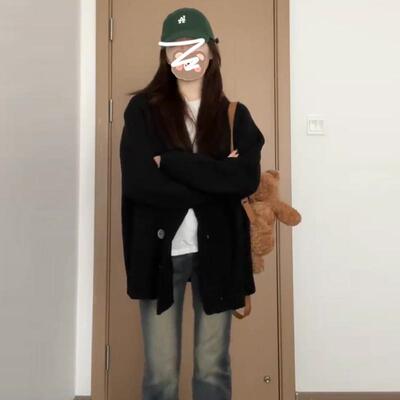 慵懒风级宽C33MF640松黑色织针开衫毛衣外套女秋2冬季205新款小个