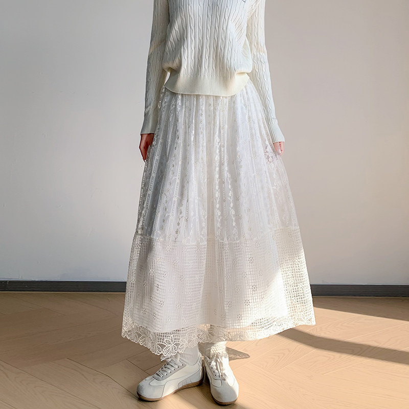 蕾丝半身裙女秋冬2026新款小个子高腰显瘦伞裙加绒a字蛋糕中长裙