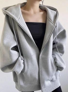 山东即墨卫衣银狐绒宽连帽2023EE91开厚衫外套女秋冬绒款加加大码