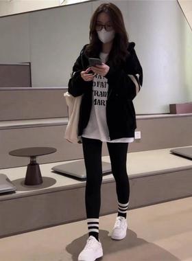 懒黑色慵拉链开衫连帽卫衣女春秋025新20231219款爆款宽松棒服外