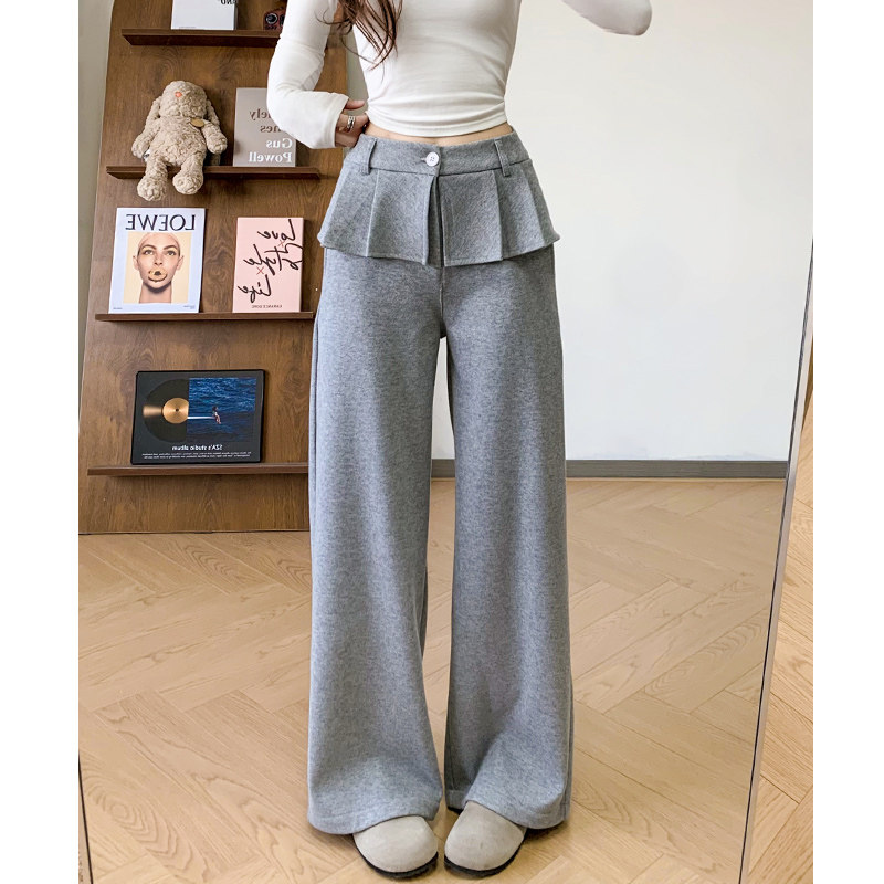 灰色屁帘裤女冬季2025新款加绒裤子小个子高腰显瘦直筒窄版阔腿裤
