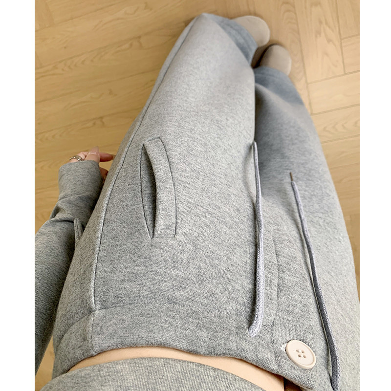 灰色直筒休闲西装卫裤女秋冬季新款高腰宽松显瘦加绒加厚运动裤子