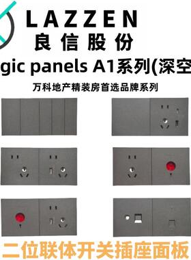 Nader良信A1深空灰单开双控五孔空调usb电脑二位连体开关插座面板