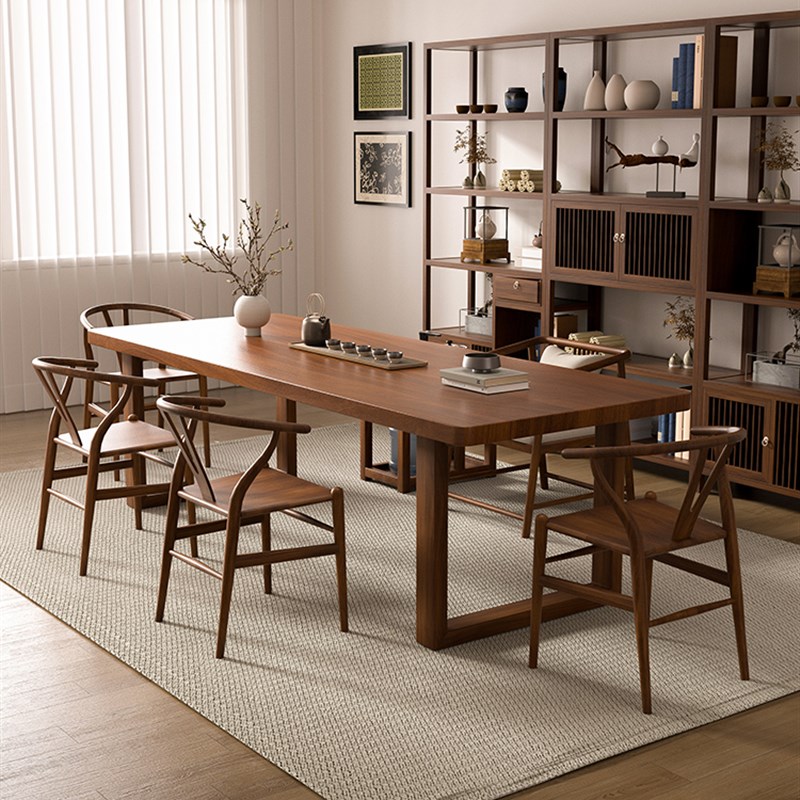 黑胡桃木茶桌2025新款高端实木茶几客厅家用茶台T新中式茶桌椅组