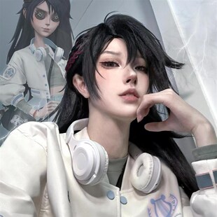 古董商电竞cos假发女黑色长直发d5戚十一第五人格OPH战队整顶头套