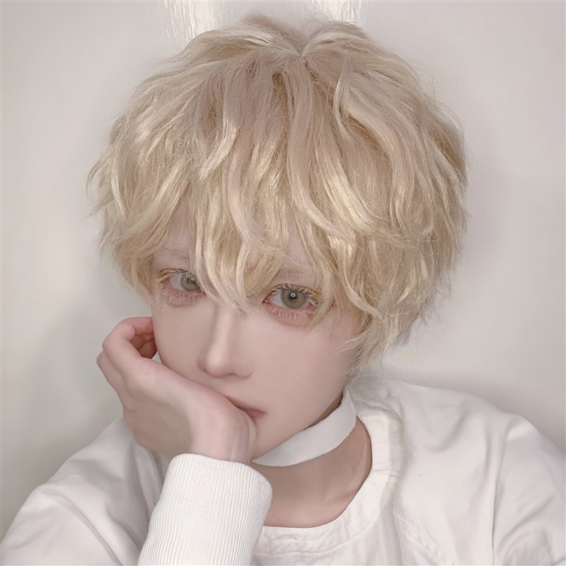 中性款假发金色短卷发欧美风气质纹理烫校园男神自然感蓬松全头套